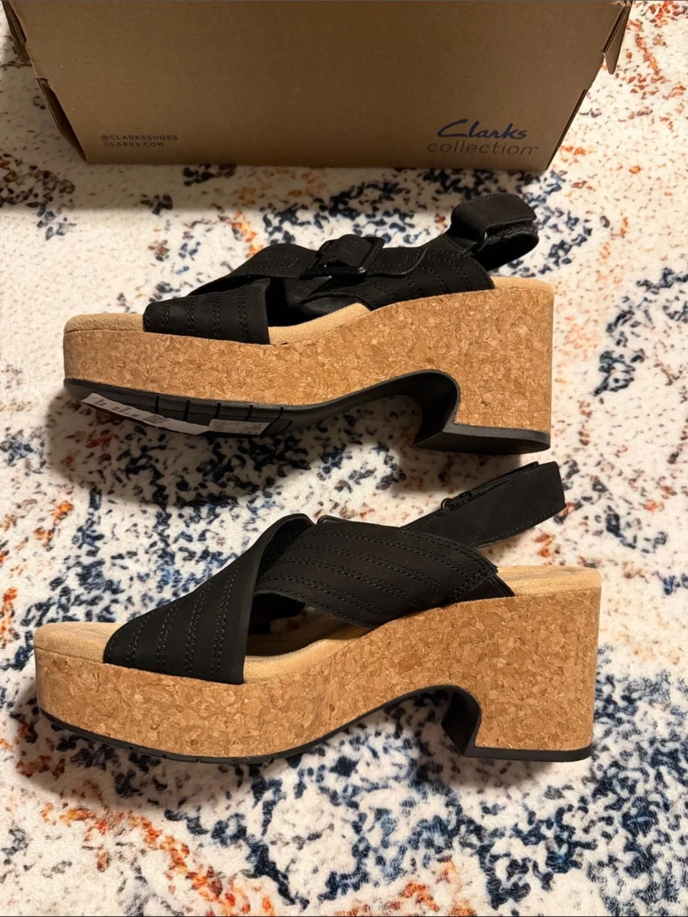Women's Clark Collection Black Cork Platform Sandals